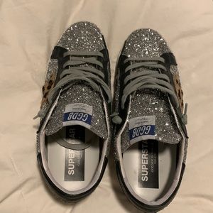 Golden Goose GGDB Superstar Glitter Low-Top Sneakers with leopard star Size 39